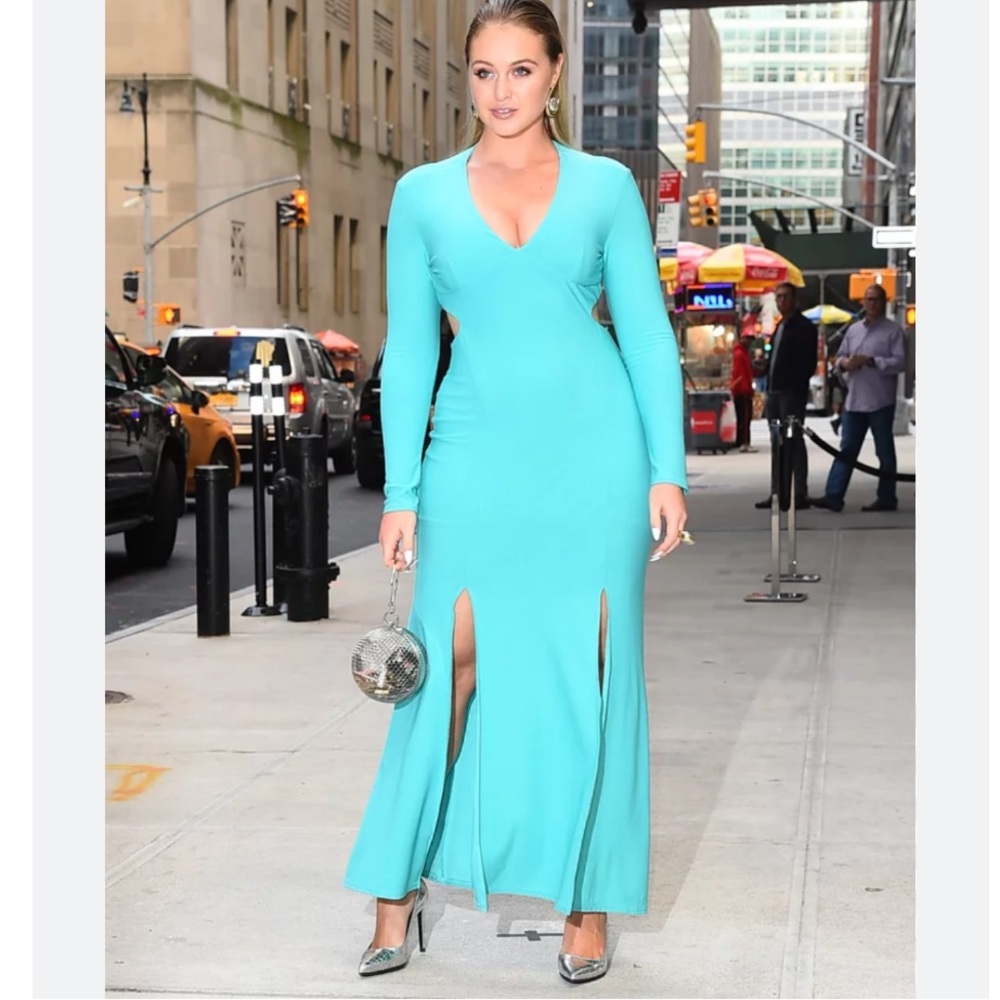 NWT Christian Siriano TURQ Green Cut Out Long Sleeve Maxi Dress